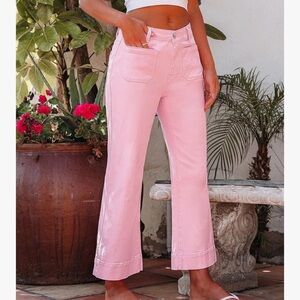 Pink Wide-Leg Jeans for Women - Casual High-Rise Fit